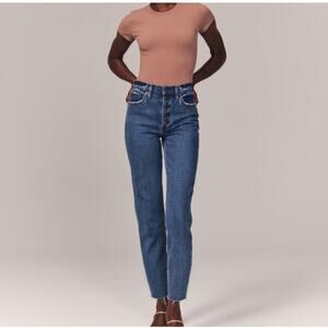 Abercrombie & Fitch The Mom High Rise Denim Jeans Raw Hem - Size 34 (18R) EUC